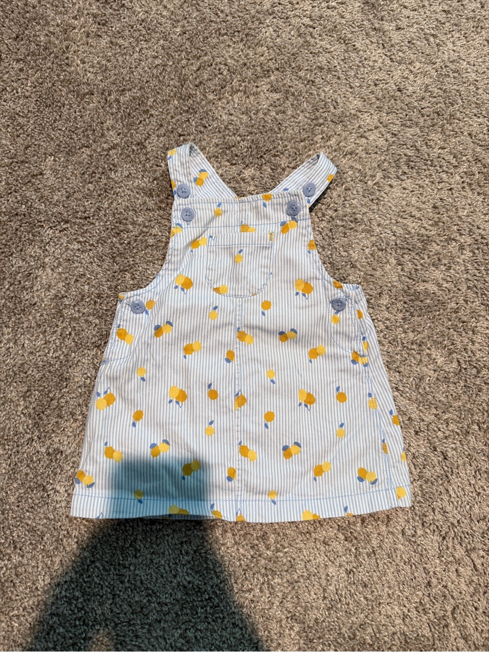 Carter's White & Yellow Lemon Print Striped Overalls Dress